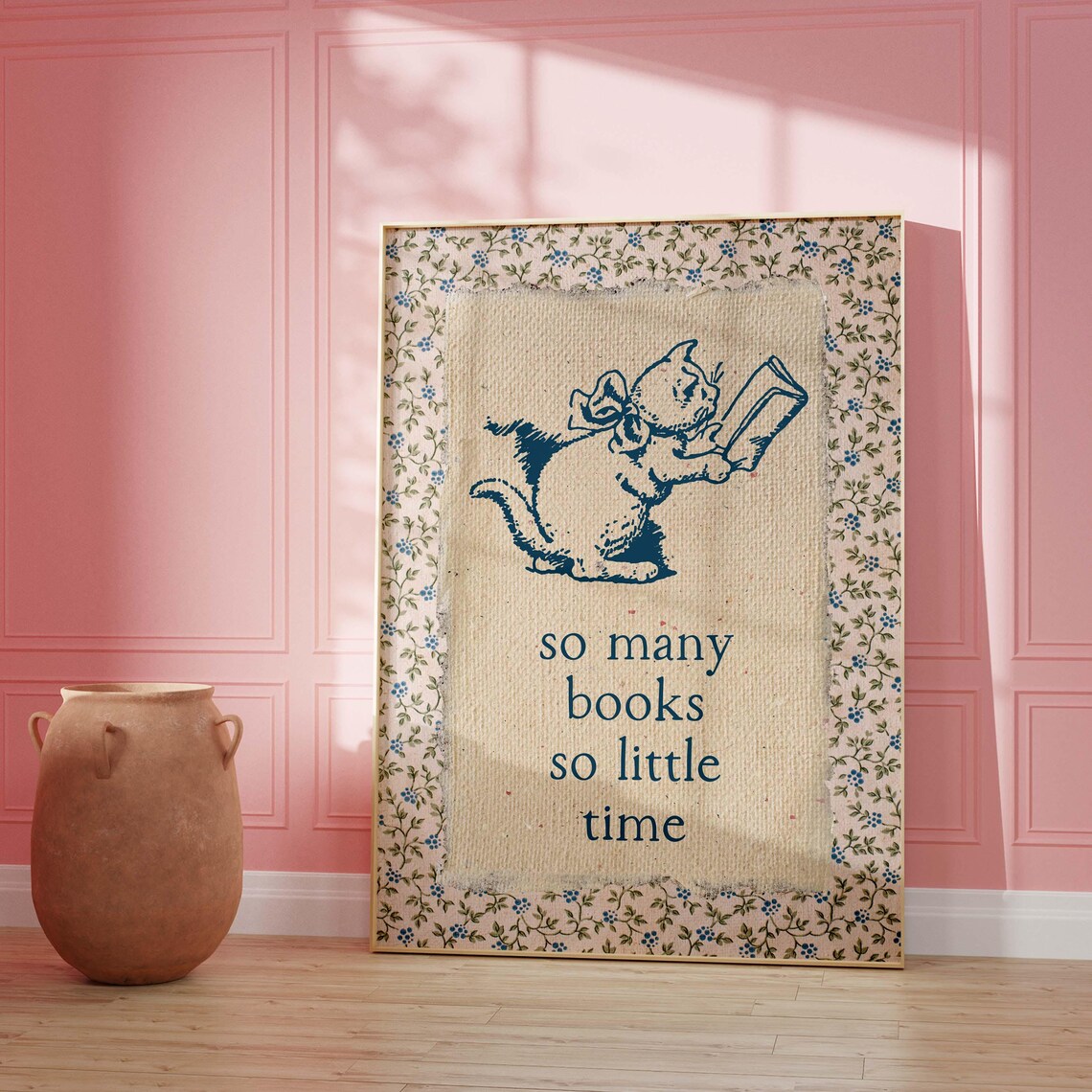 Vintage Kitten Reading Book So Many Books So Little Time Poster - Image 3