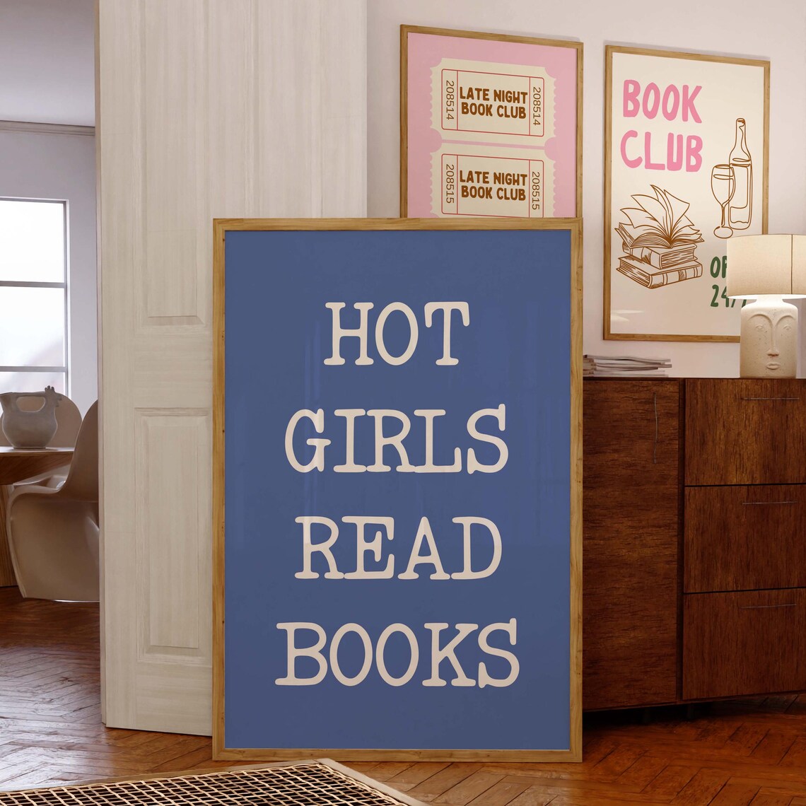 Hot Girls Read Books Bold White on Cobalt Blue Typography Poster - Image 5