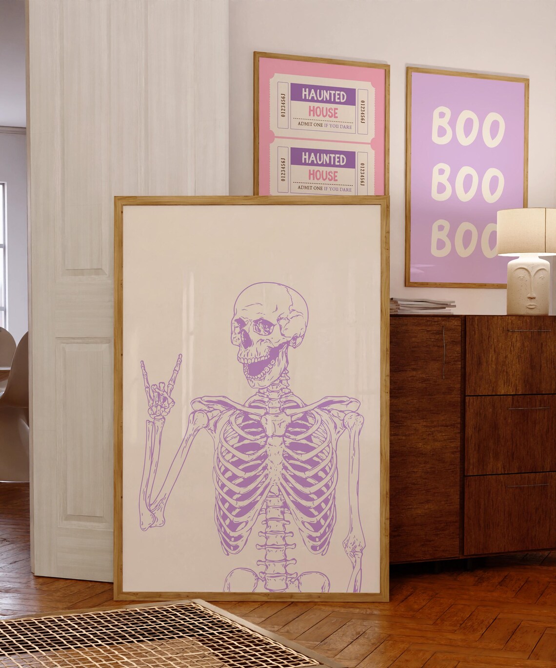 Purple Skeleton Art Print, Girly Halloween Decor - Image 5