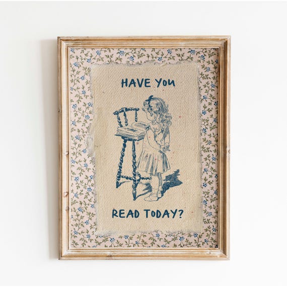 Vintage Book Art, Cute Reading Poster