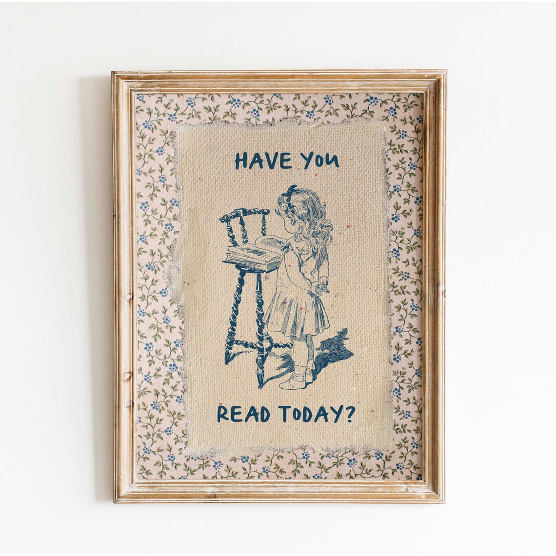 Vintage Book Art, Cute Reading Poster