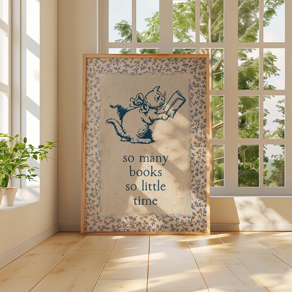 Vintage Kitten Reading Book So Many Books So Little Time Poster - Image 2