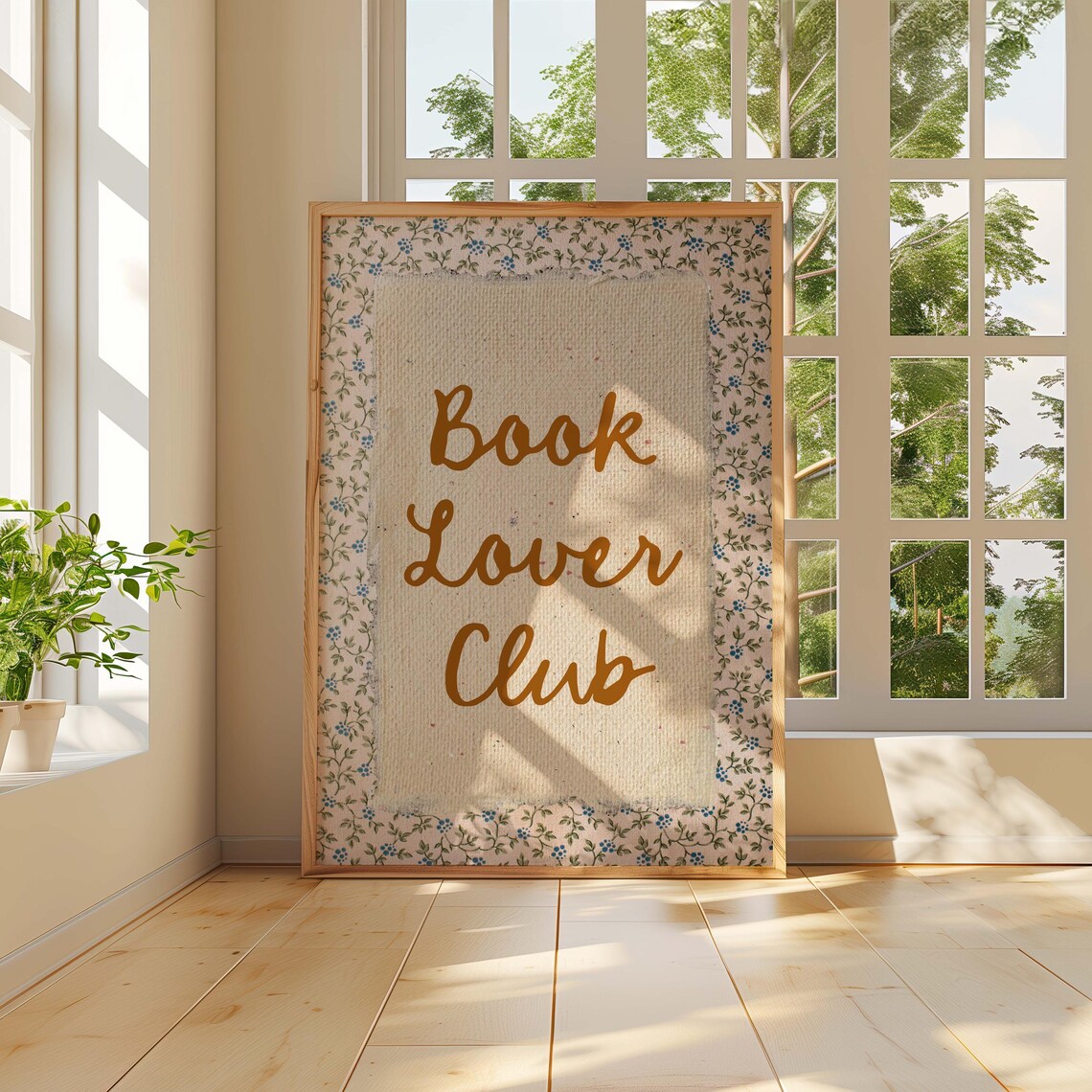 Hand-Lettered Book Lover Club Script Vintage Floral Mat Poster - Image 2