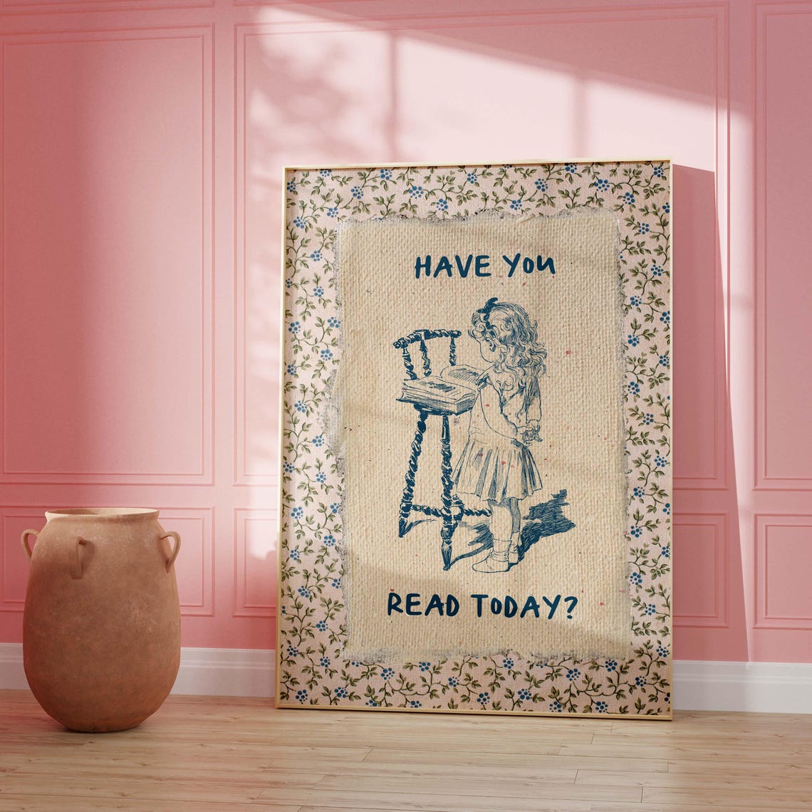 Vintage Book Art, Cute Reading Poster - Image 2