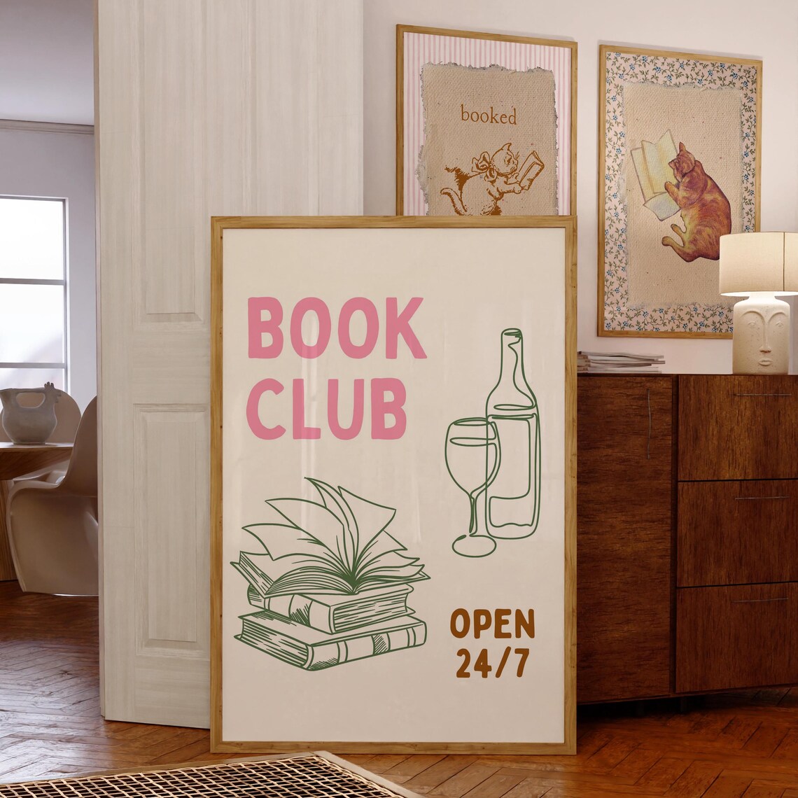 Sweet Pink Book Club Wine and Books Reading Open 24/7 Poster - Image 4