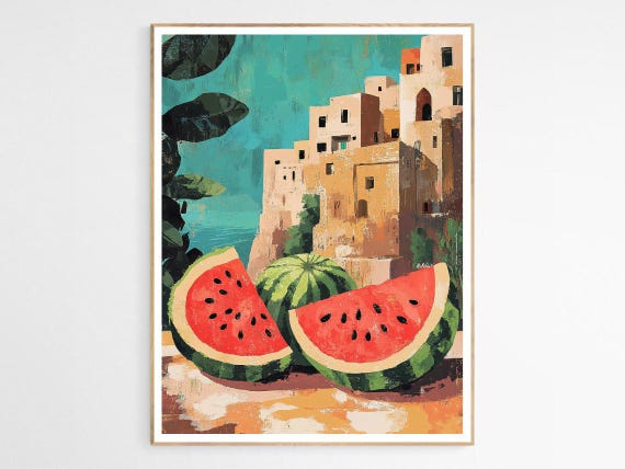 Watermelons Of Palestine Art Print Palestinian Cultural Decor Watermelon Alaqsa Inspired Illustration