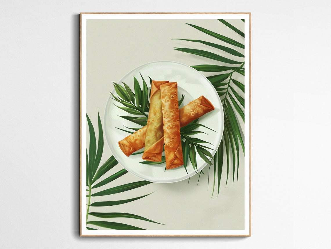Golden Crispy Lumpia Filipino Spring Rolls Tropical Kitchen Wall Art