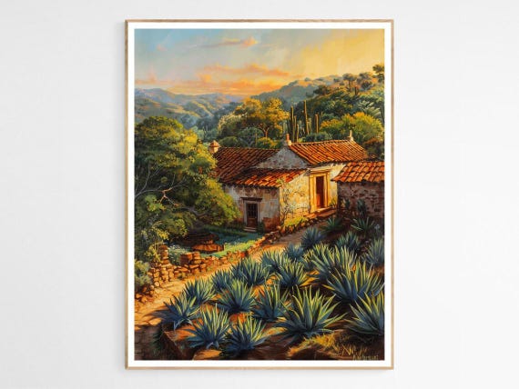 Home In The Agave Fields Art Print Mexican Lifestyle Decor Traditional Mexico