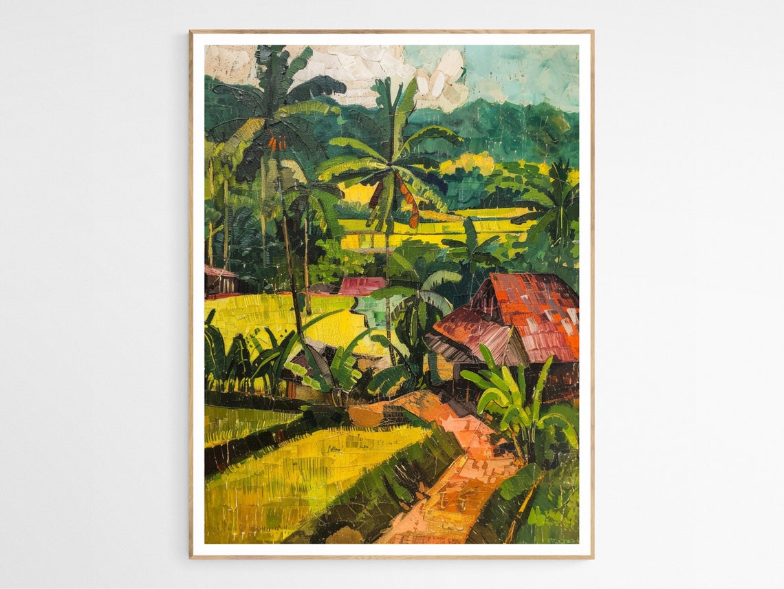 Philippines Rice Terraces Tropical Landscape Village Art Poster