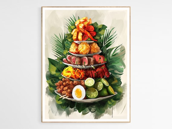 Filipino Fiesta Feast Platter Tiered Dishes Illustration Art Print