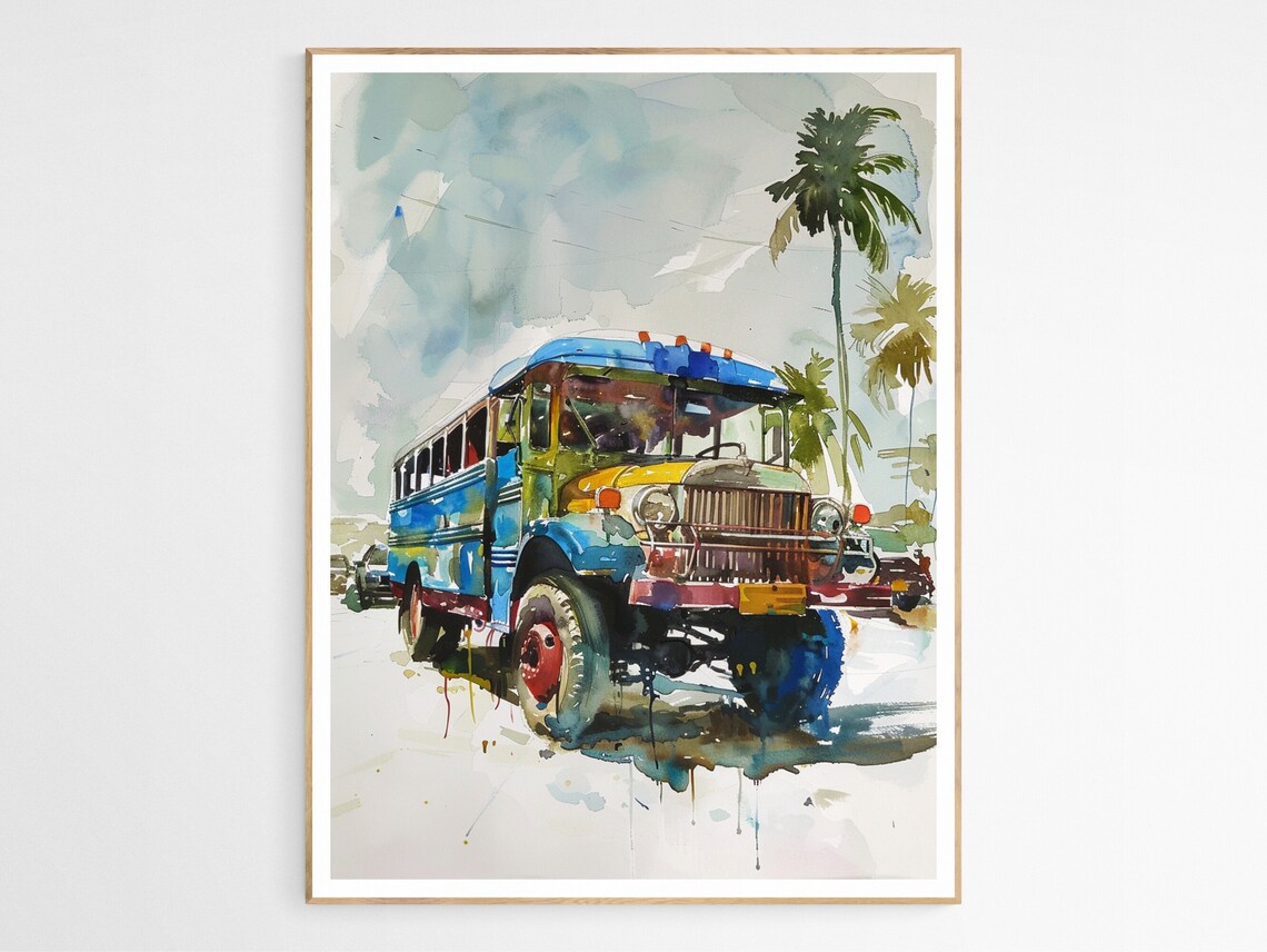 Filipino Jeepney Colorful Watercolor Street Culture Art Poster