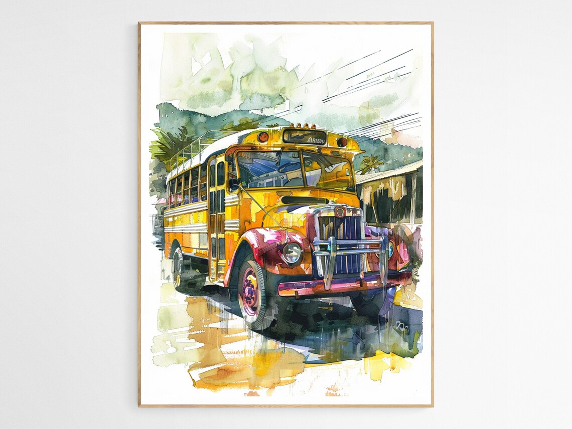 Colorful Jeepney Bus Watercolor Philippines Street Culture Art Poster