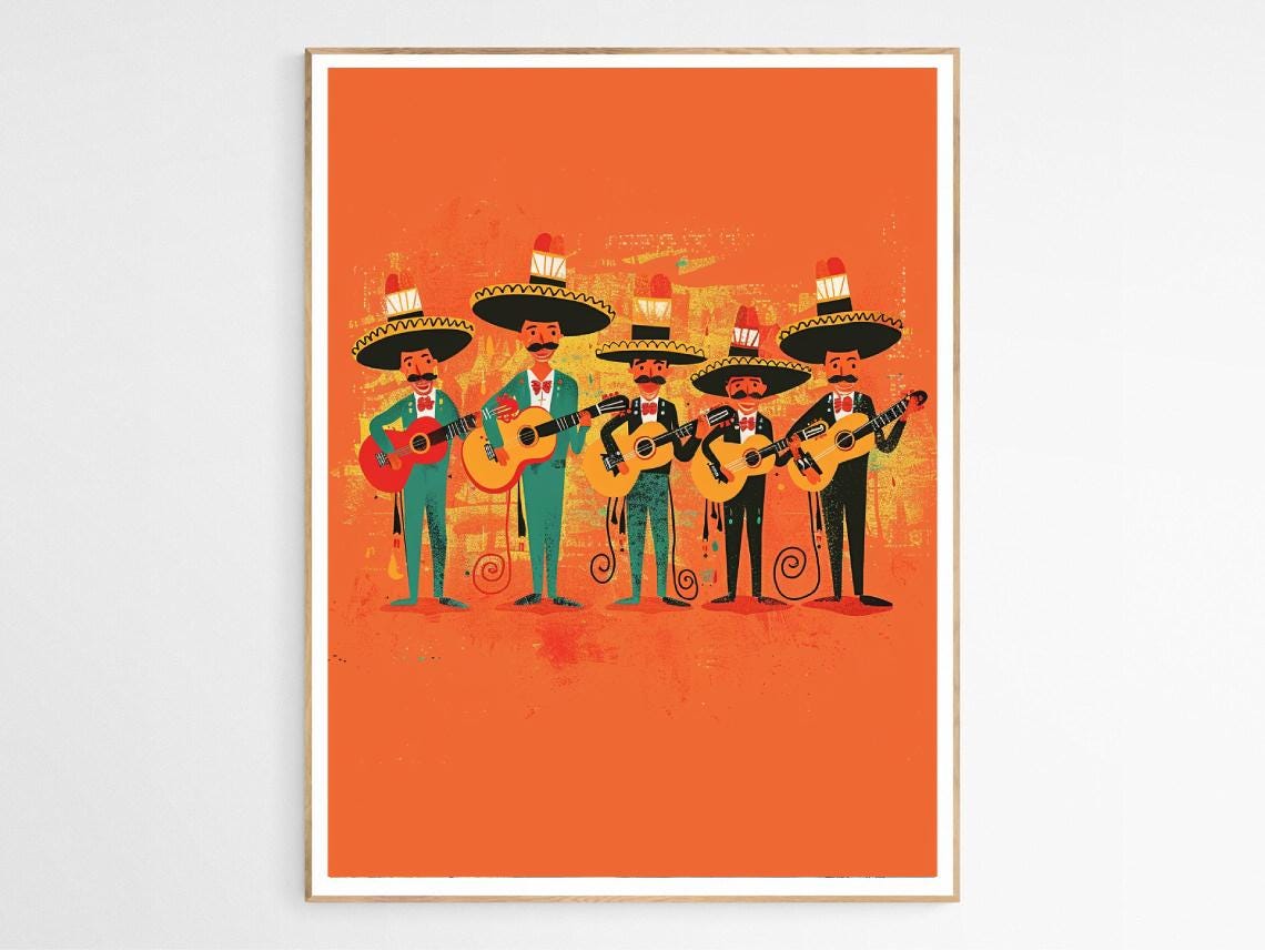 Festive Mexican Mariachi Band Art Print Lifestyle Decor Thoughtful Gift