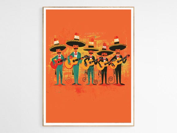 Festive Mexican Mariachi Band Art Print Lifestyle Decor Thoughtful Gift