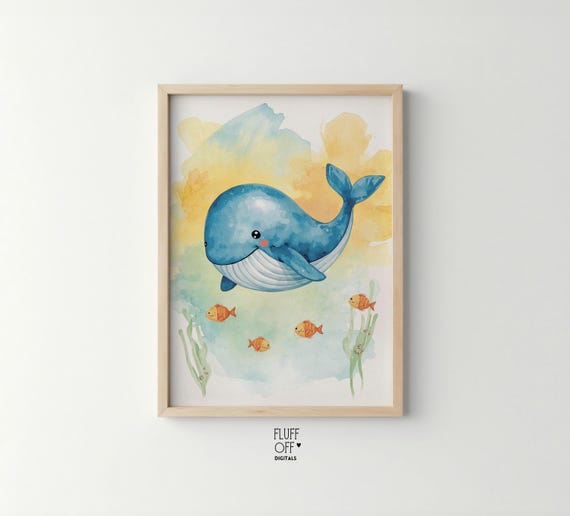 Baby Blue Whale Cute Watercolor Ocean Art Print