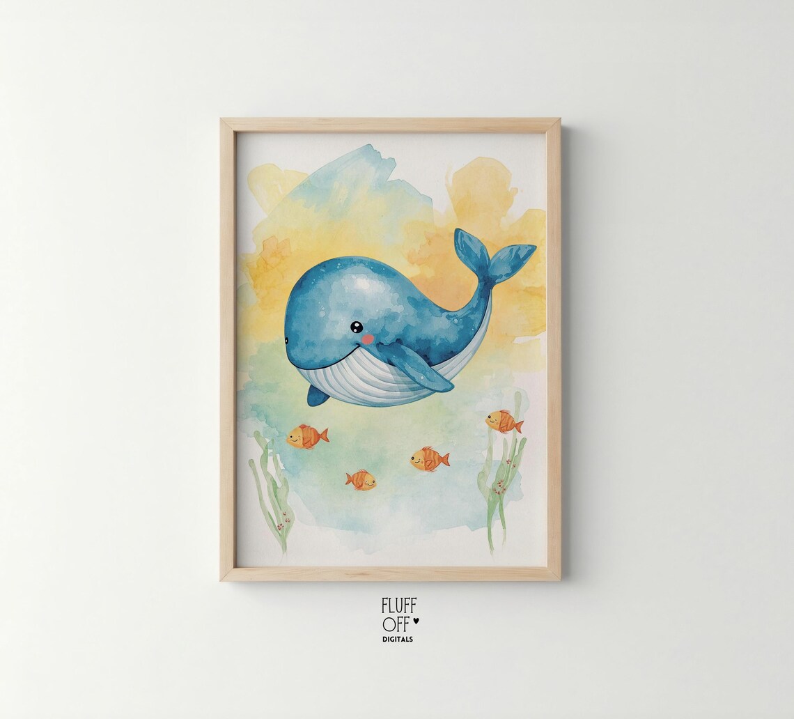 Baby Blue Whale Cute Watercolor Ocean Art Print