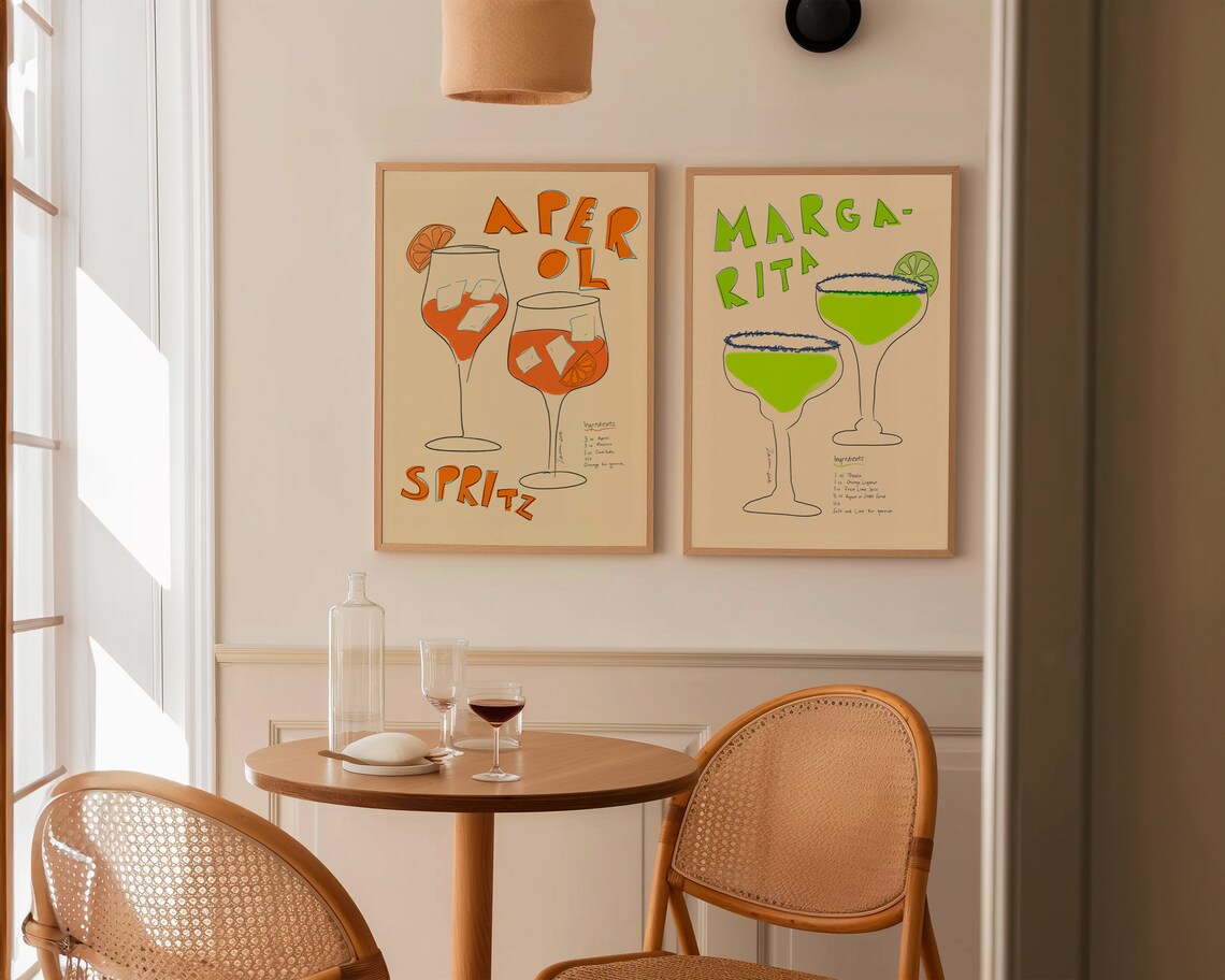 Margarita Recipe With Two Green Salt Rim Cocktail Glasses Poster - Image 2