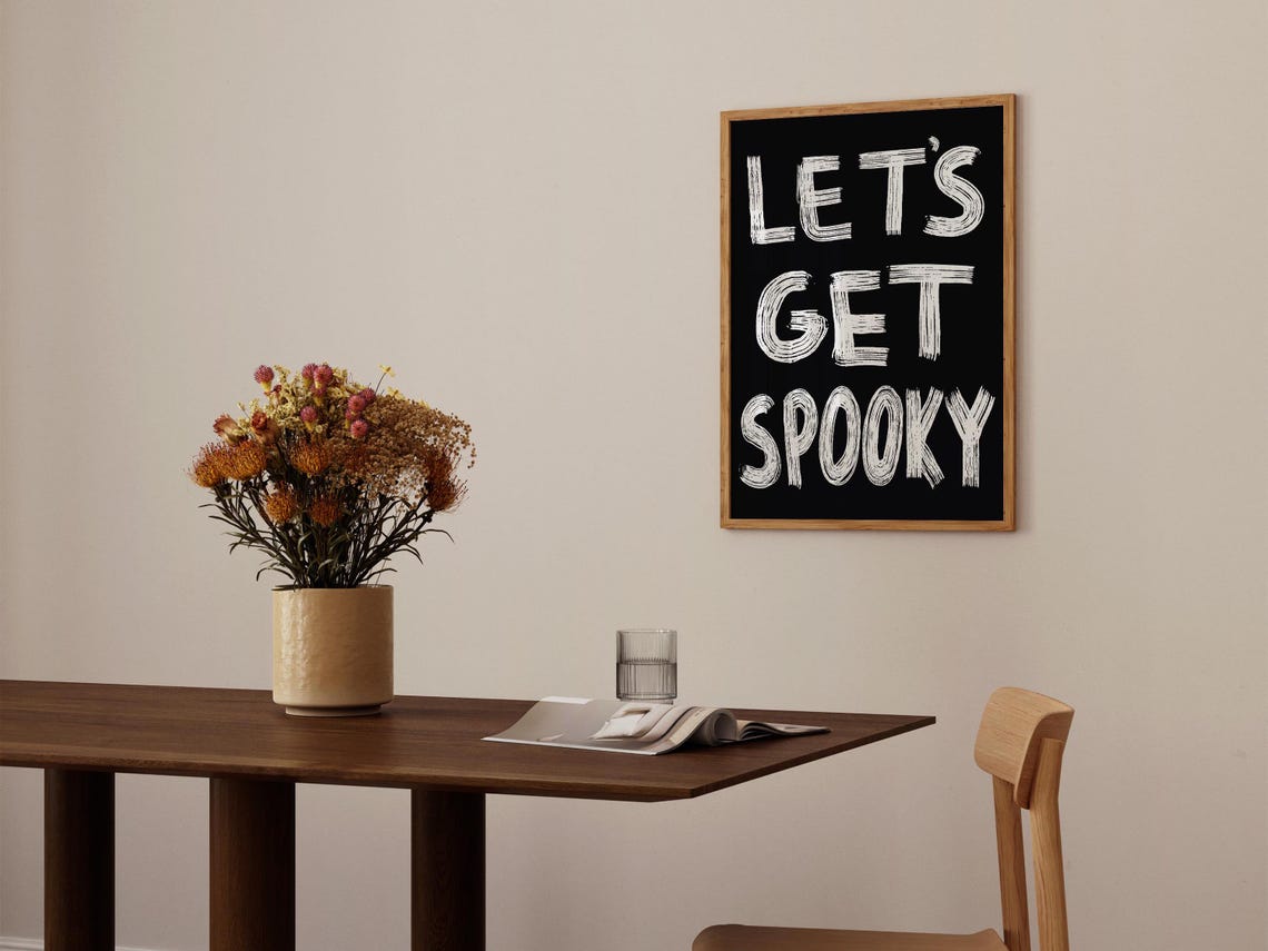 Lets Get Spooky White Brush Letters Black Halloween Party Poster - Image 2