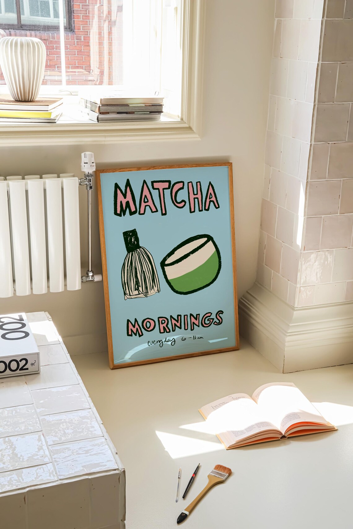 Matcha Mornings Poster Retro Drink Art Cafe Poster Matcha Latte Print Mid Century Print Matcha Sketch Kitchen Print Hand Drawn Print - Image 2