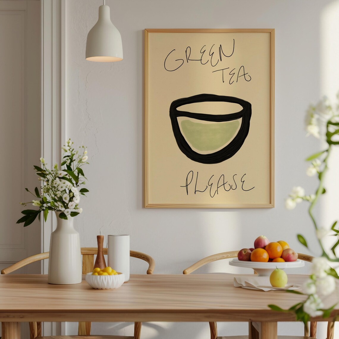 Green Tea Please Poster Retro Drink Print Matcha Art Print Minimalistic Kitchen Print Coffee Bar Poster Cup Of Tea Art Print - Image 3