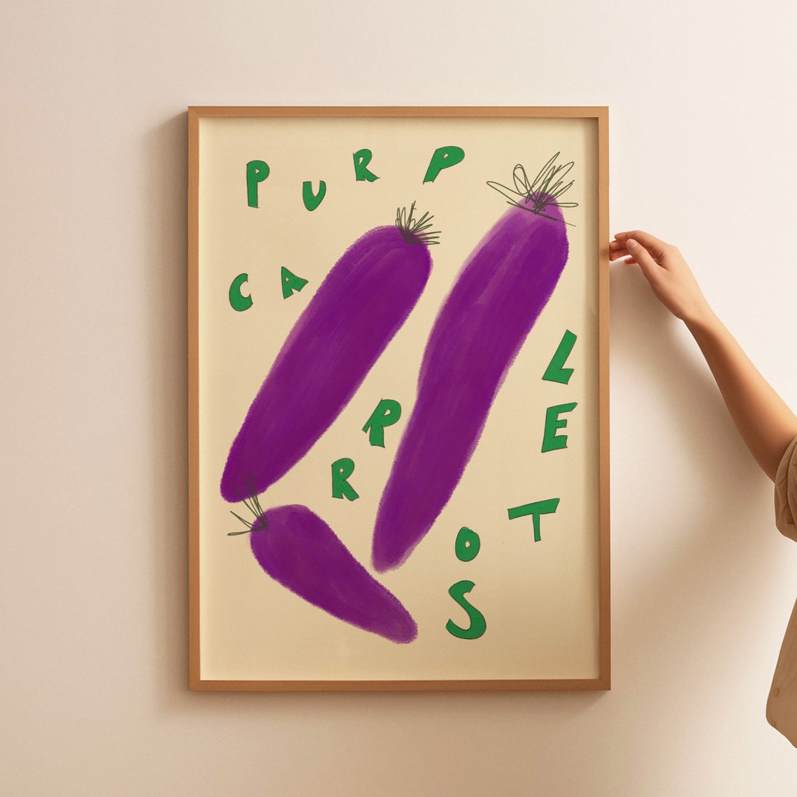 Fun Purple Carrots Retro Food Illustration Kitchen Art Poster - Image 3