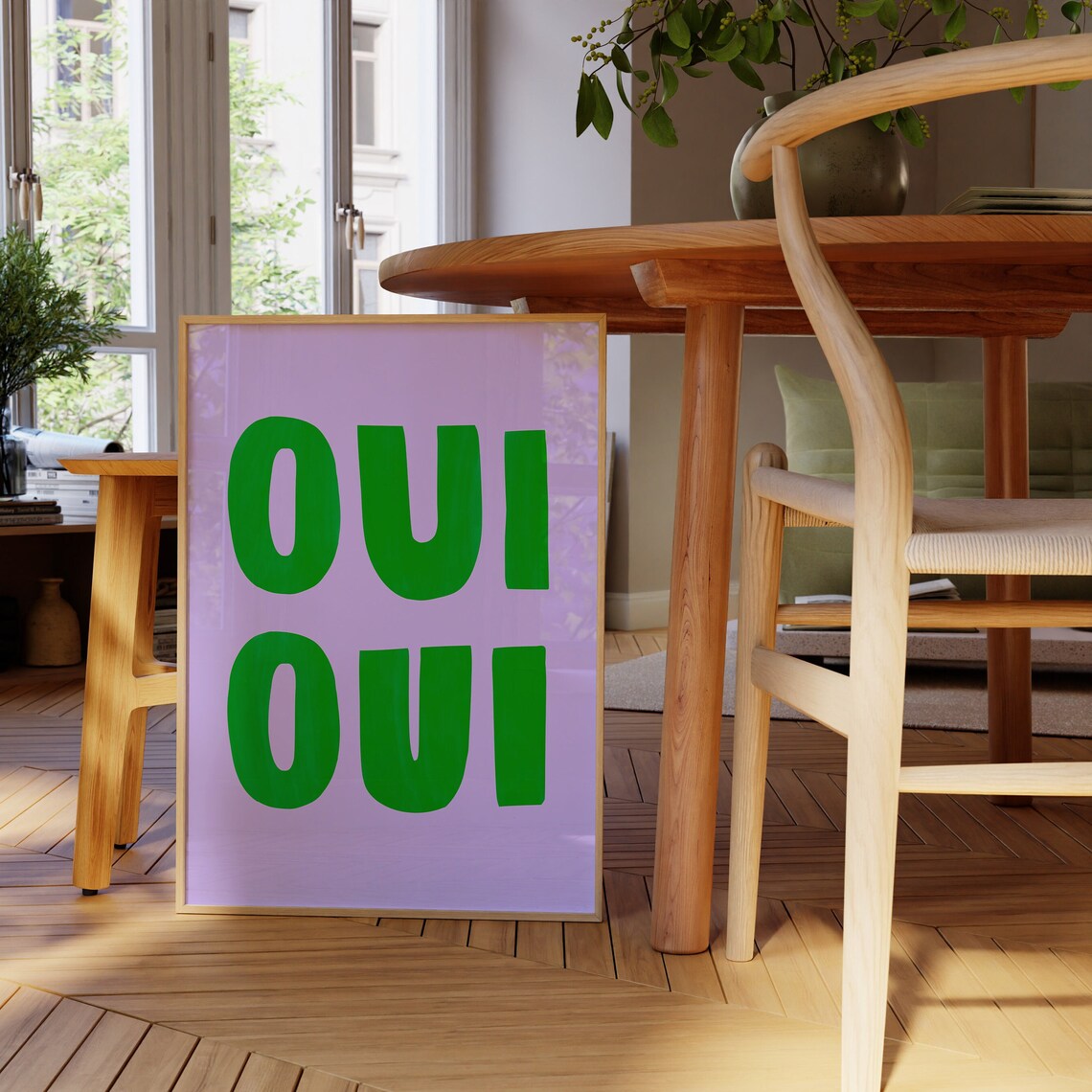 Oui Oui Bold Green Typography On Soft Lilac French Quote Poster - Image 3