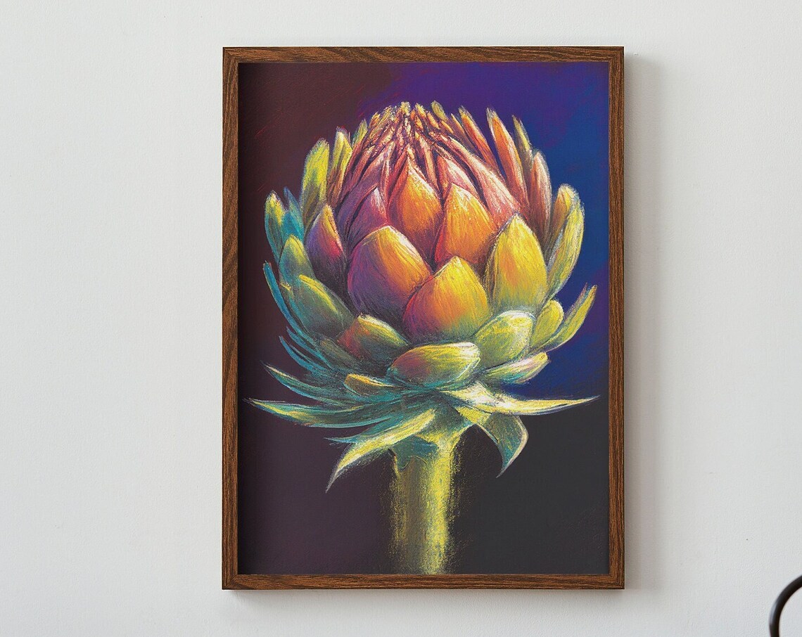 Artichoke Oil Pastel Still Life Painting on Dark Background Poster