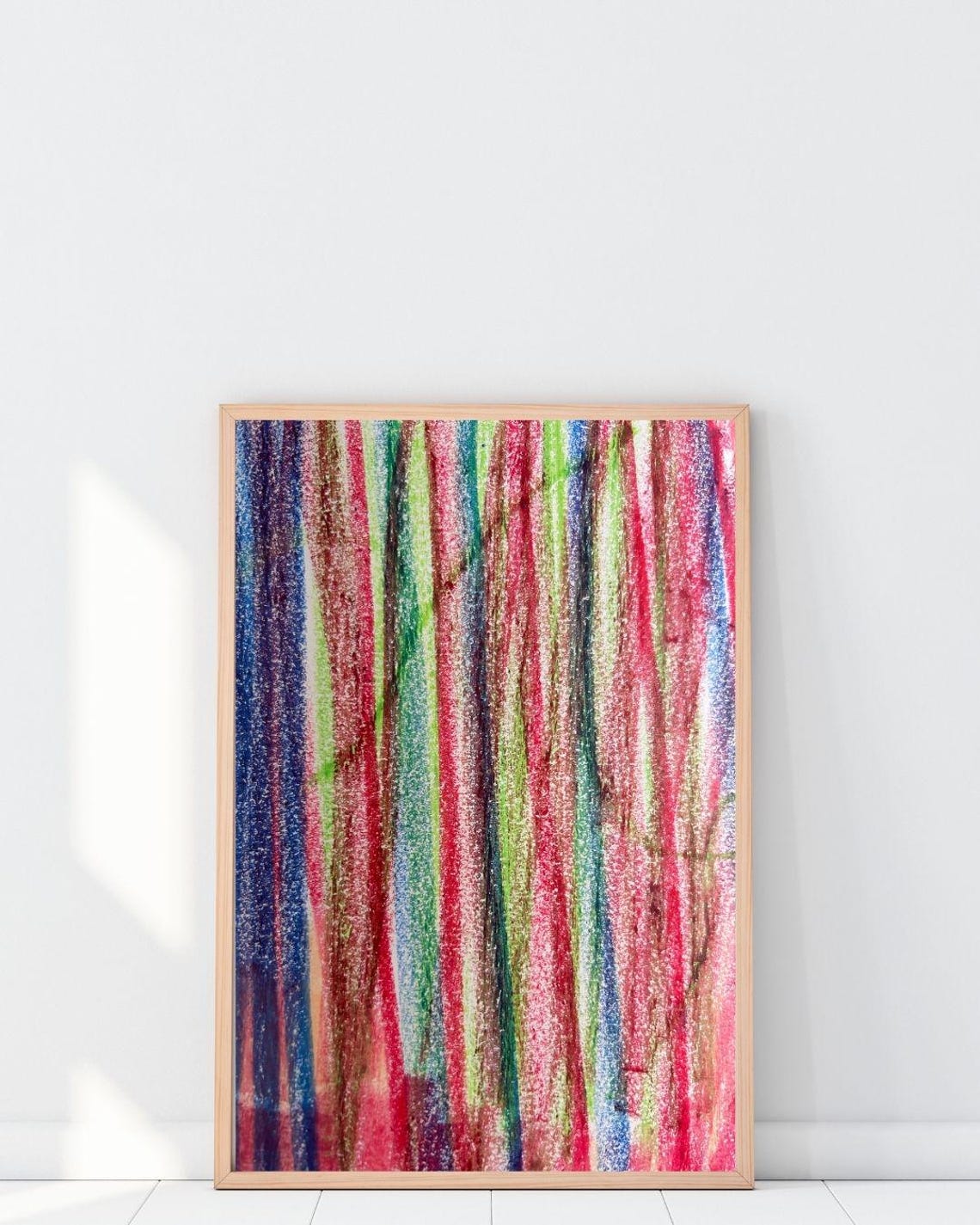 Colorful Vertical Crayon Stripes Playful Abstract Rainbow Art Poster