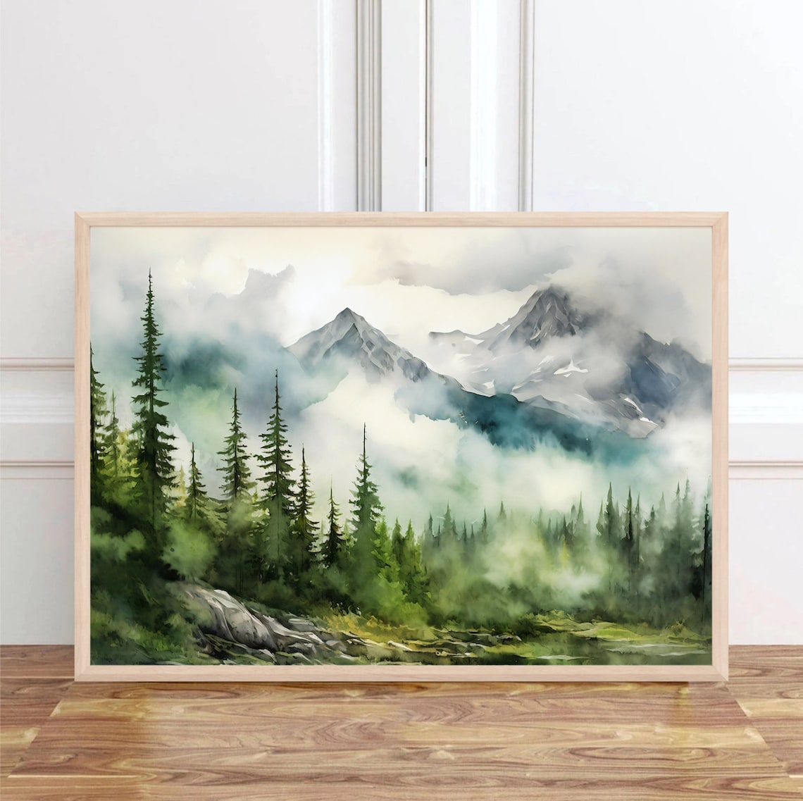 Mountain Landscape Watercolor Neutral Art Print - Image 3