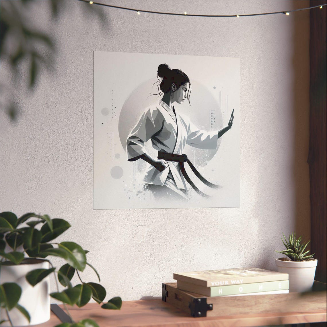 Monochrome Female Martial Artist Black Belt Sports Art Poster - Image 4