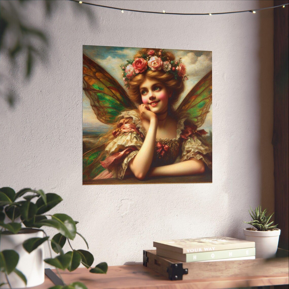 Vintage Style Fairy Portrait with Rose Crown and Butterfly Wings Poster - Image 4