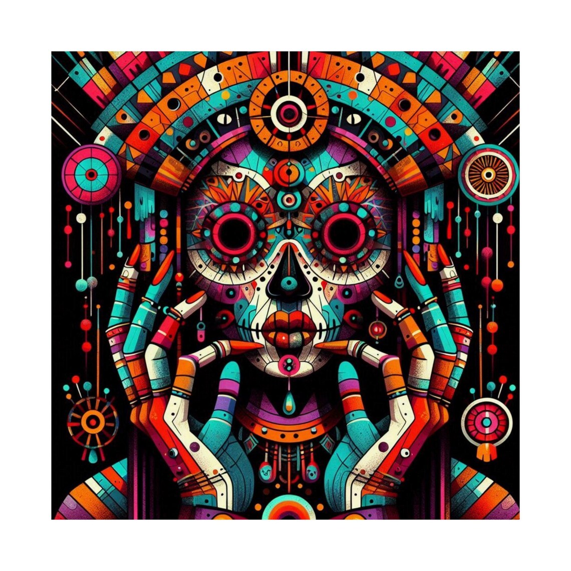 Colorful Day of the Dead Sugar Skull Face Tribal Style Art Poster - Image 7