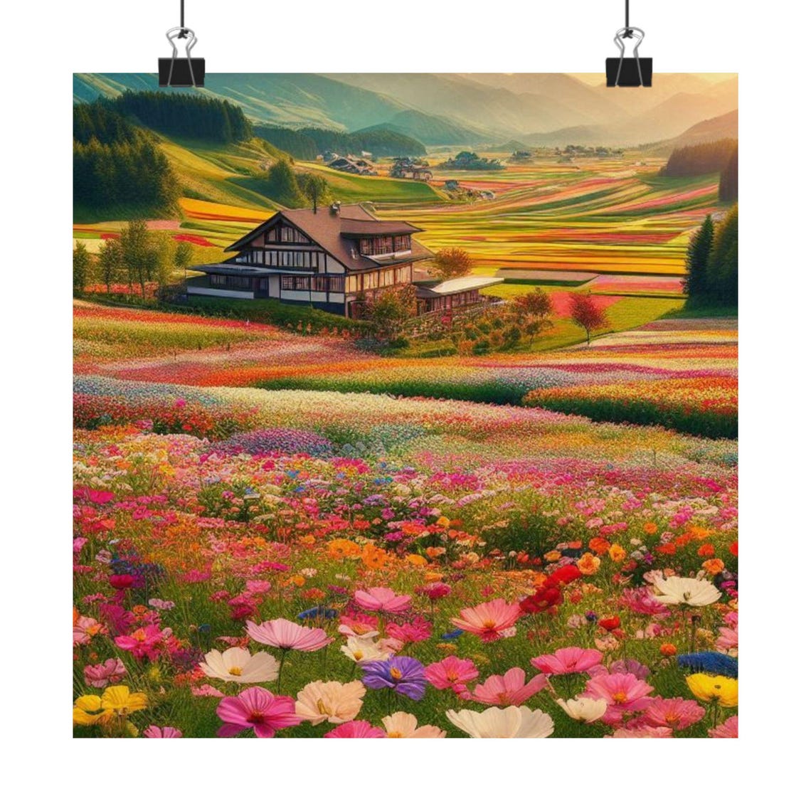 Colorful Impressionist Flower Garden Poster in Pink and Orange Hues - Image 6