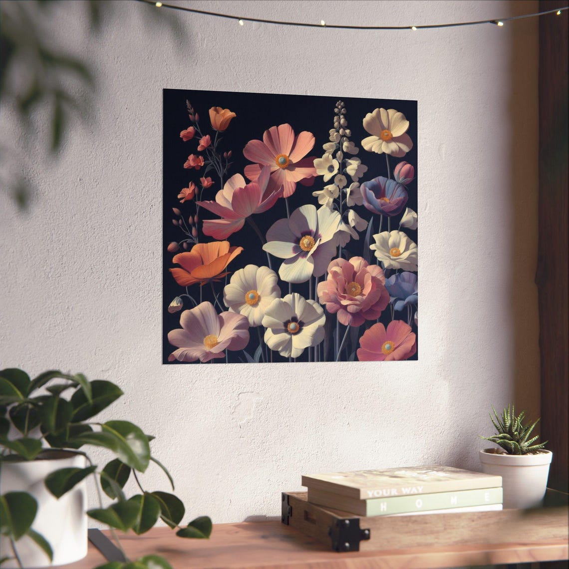Pastel Wildflowers Blooming on Dark Background Botanical Art Poster - Image 4