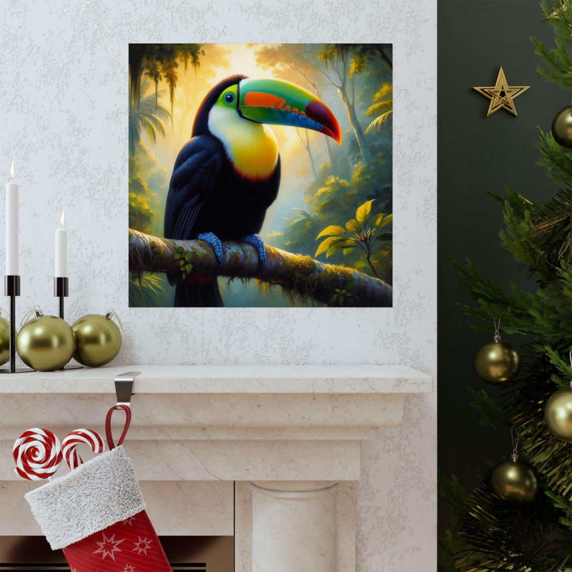 Rainbow-Billed Toucan in Tropical Rainforest Bird Art Poster - Image 3