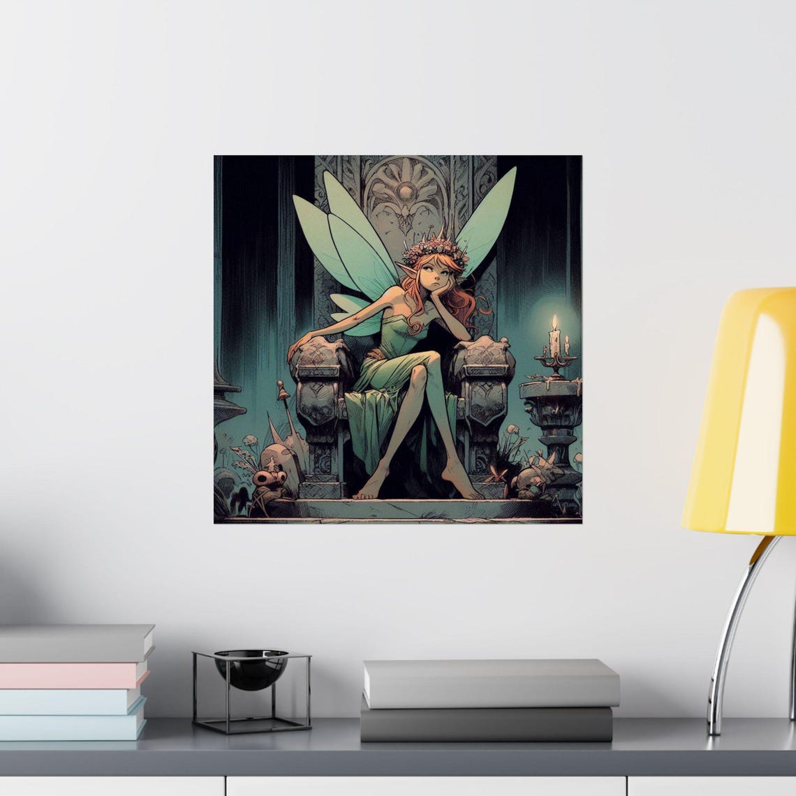 Bored Fairy Queen Resting on a Stone Throne in Candlelight Poster - Image 2