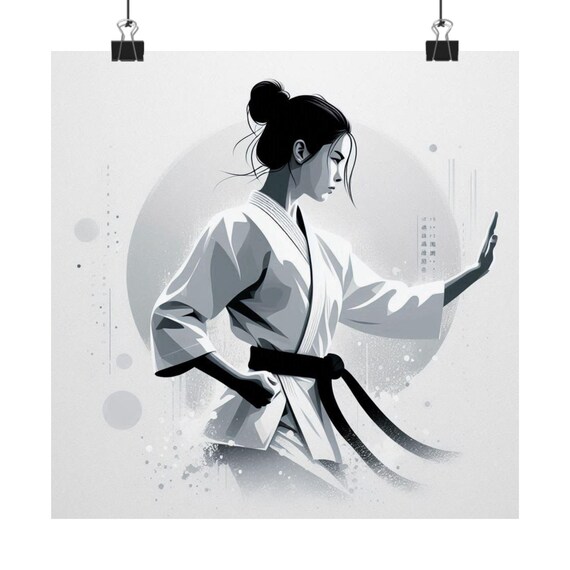 Monochrome Female Martial Artist Black Belt Sports Art Poster