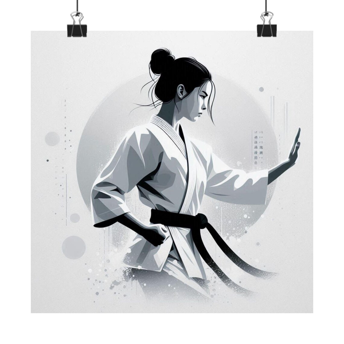 Monochrome Female Martial Artist Black Belt Sports Art Poster