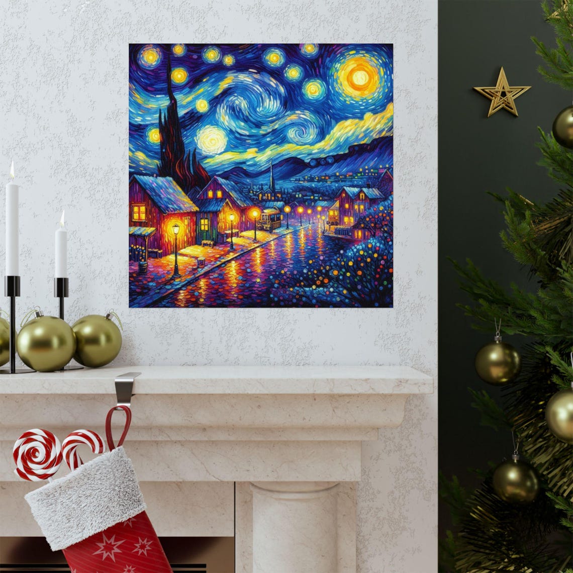 Starry Night Village Matte Vertical Posters Cozy Home Decor Art Prints For Living Room Unique Gift For Art Lovers Wall Art For Bedroom - Image 3