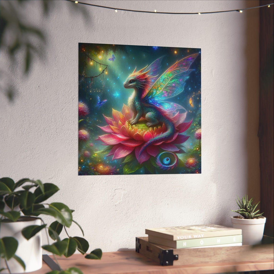Baby Fairy Dragon Perched on a Pink Lotus Flower Bloom Poster - Image 4
