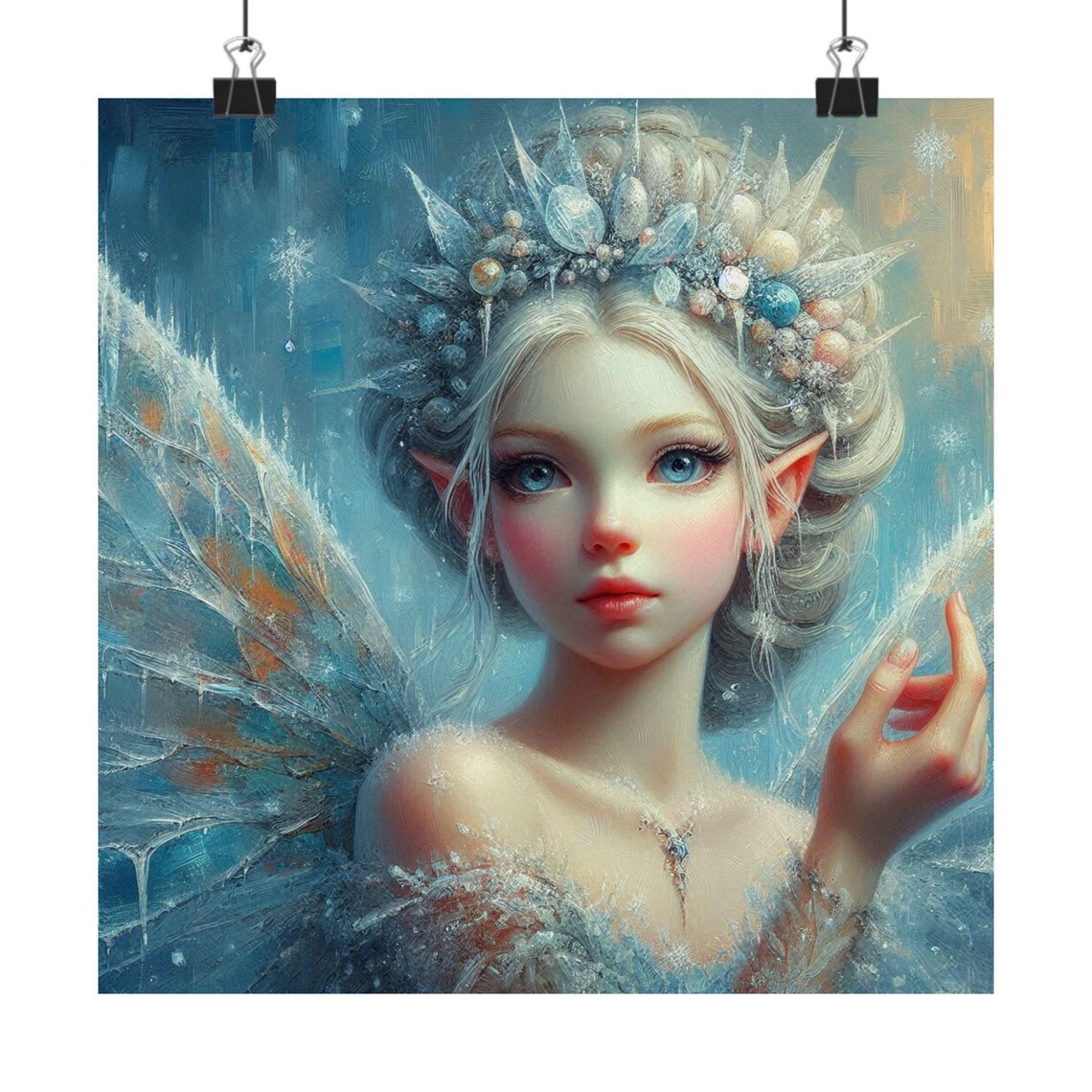 Ice Fairy with Crystal Wings in Winter Snow Fantasy Art Poster