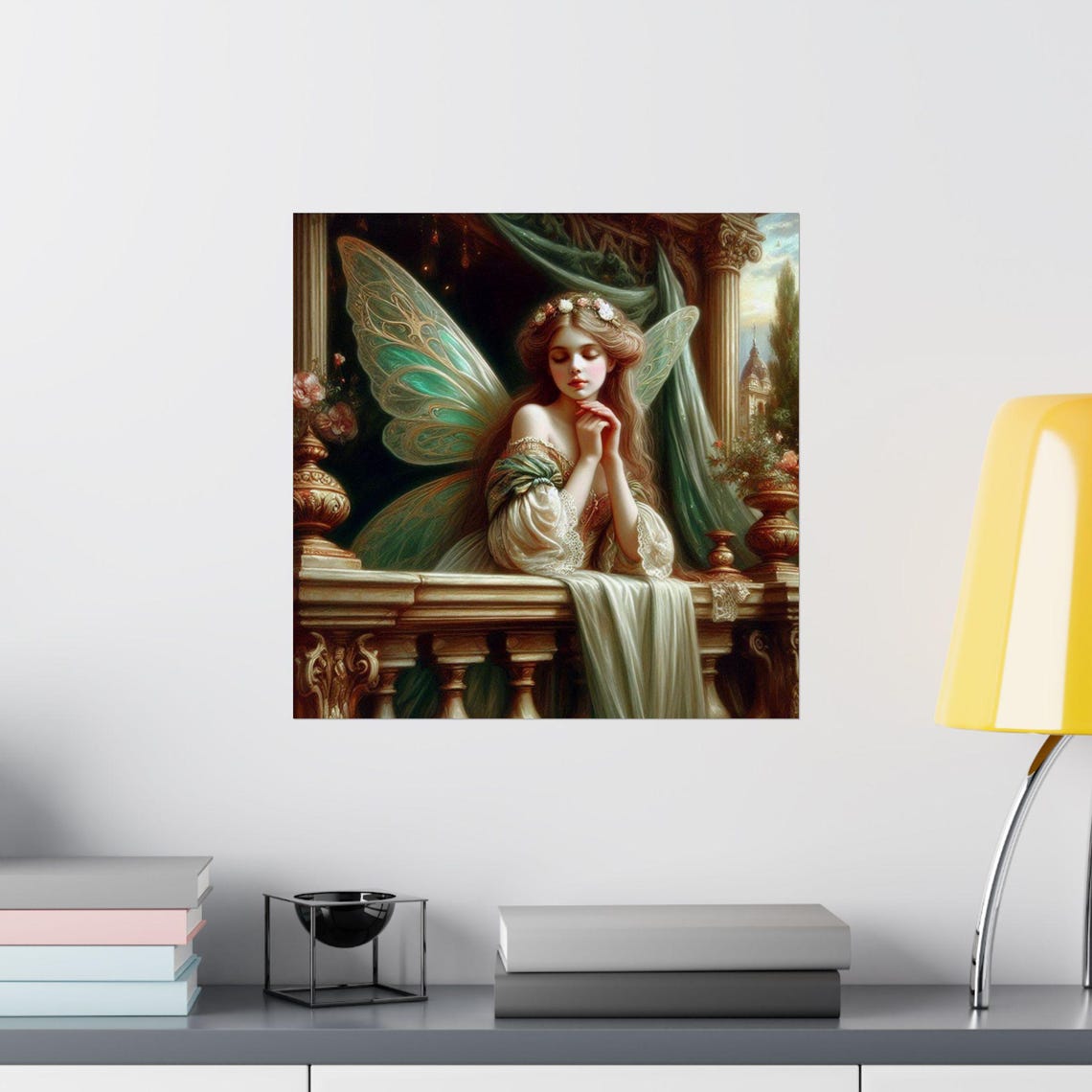Dreamy Fairy on a Palace Balcony in Moonlight Fantasy Poster - Image 2