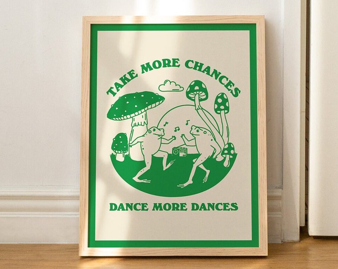 Dancing Frog Rustic Vintage Mushroom Art Print