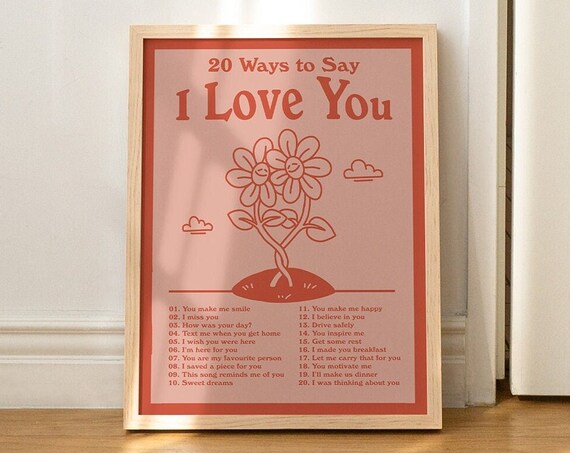 20 Ways To Say I Love You Red Floral Affirmations Wall Poster