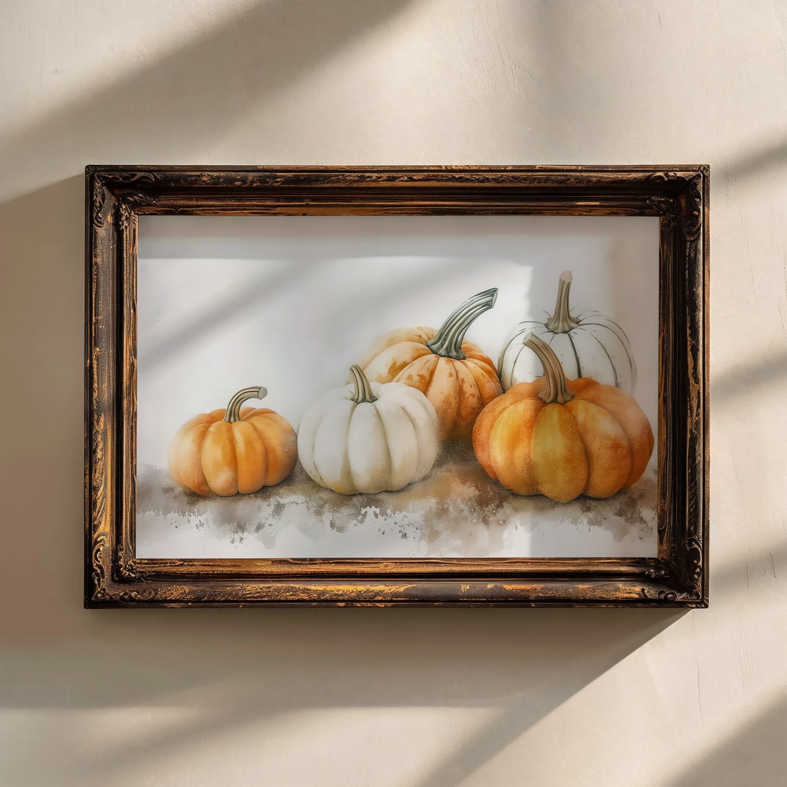Orange And White Pumpkins Fall Watercolor Still Life Art Print - Image 2