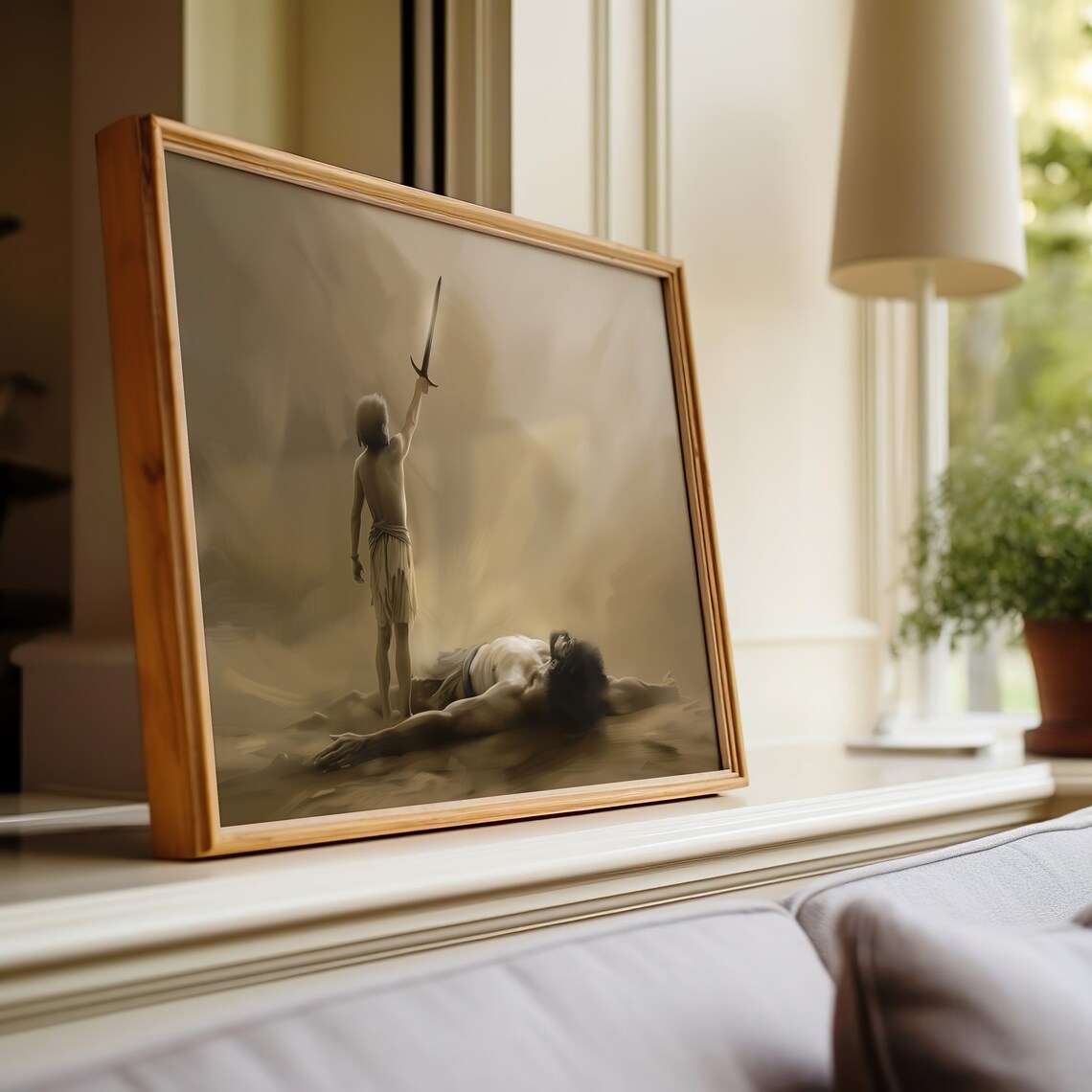 David Over Goliath Raised Sword Biblical Victory Neutral Christian Art Poster - Image 3