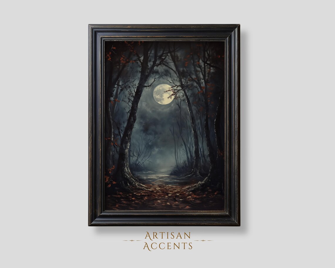 Dark Moon Halloween Moody Gothic Landscape Art Print