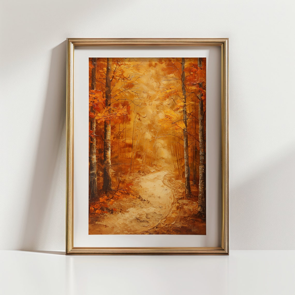 Orange Autumn Birch Forest Path Fall Foliage Oil Painting Wall Art - Image 4