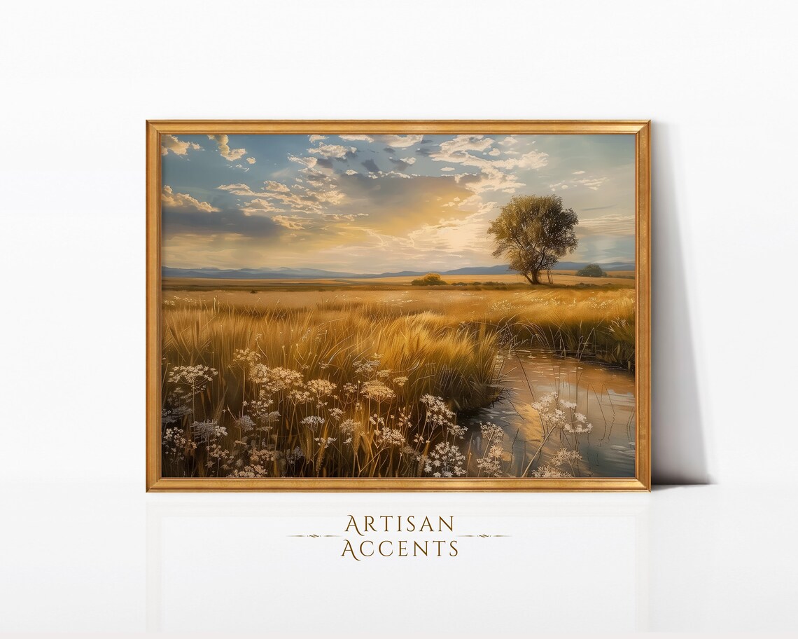 Wheat Rural Oil Painting Art Print, Field Decor