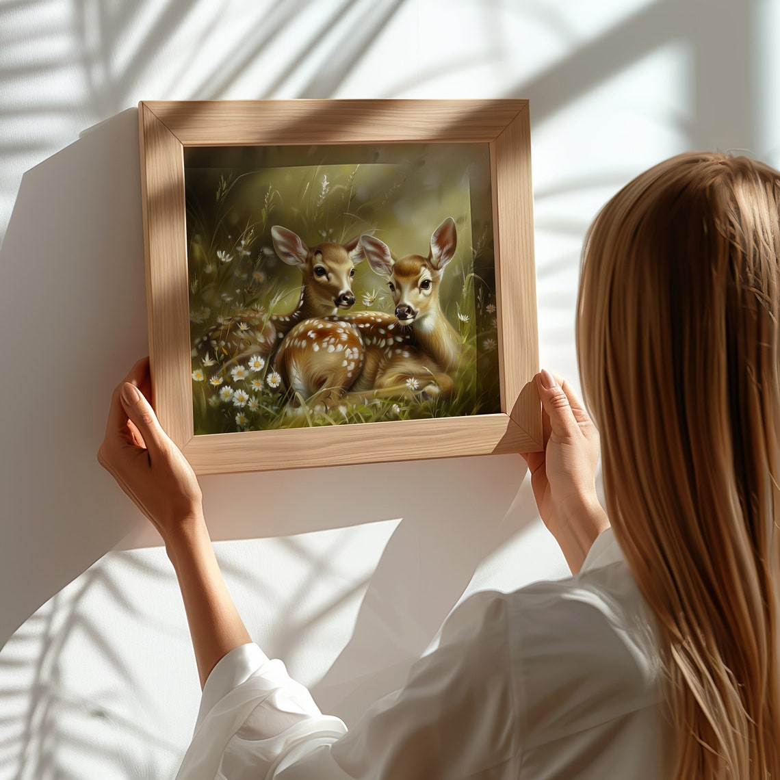 Two Spotted Fawns Resting Among Daisies Woodland Nursery Art Print - Image 4